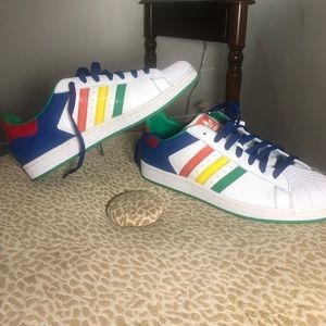 Size 12 Adidas 3 stripe rainbow shoes